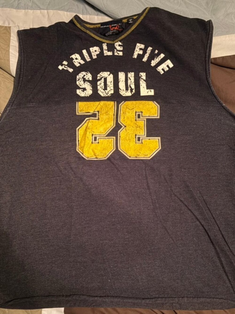 Vintage Triple Five Soul dark grey sleeveless v neck t shirts - Size XL
